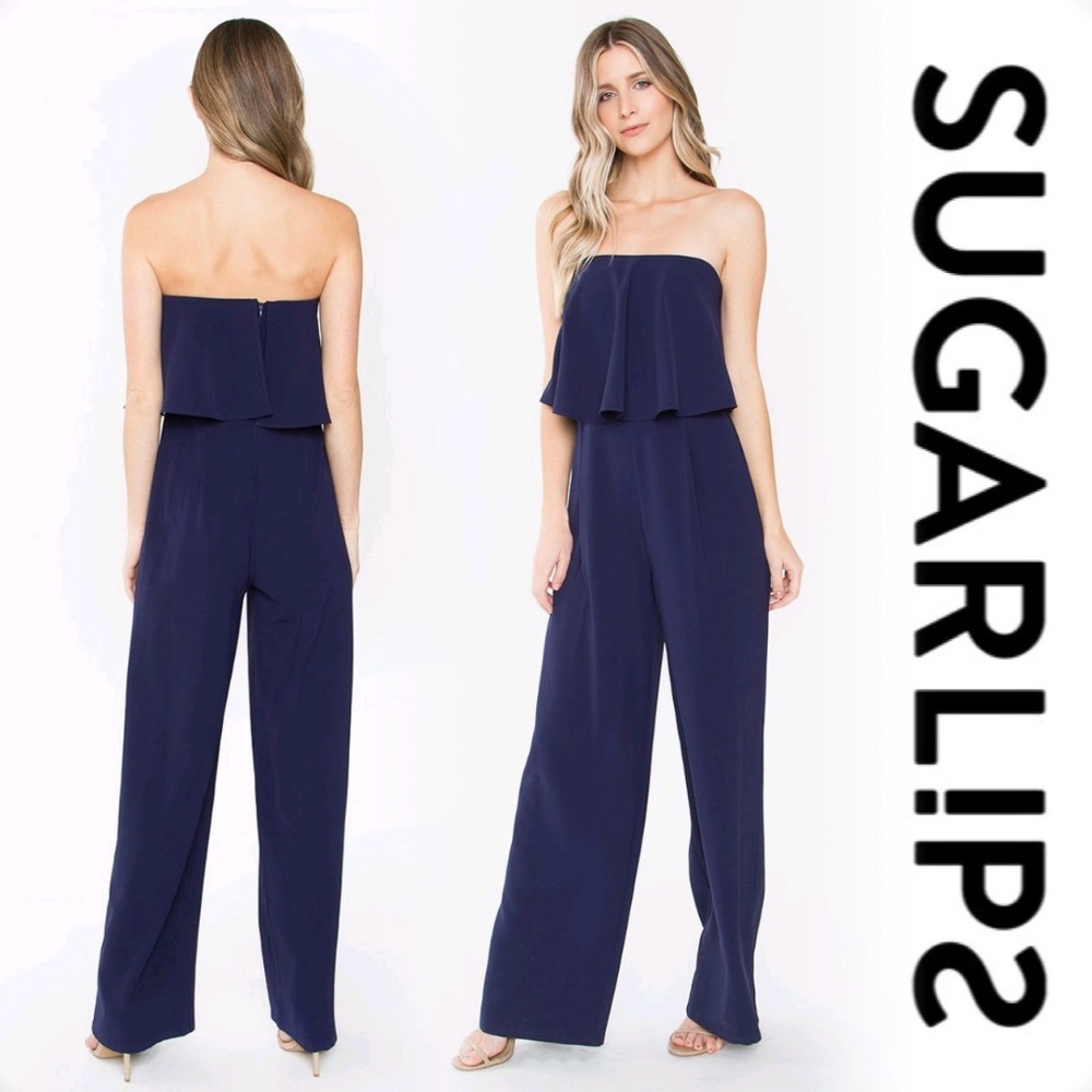 Sugarlips Strapless Popover Jumpsuit in Navy